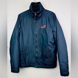 Navy Blue Mens Hollister Zip up Windbreaker Rain Hoodie Jacket Size Small